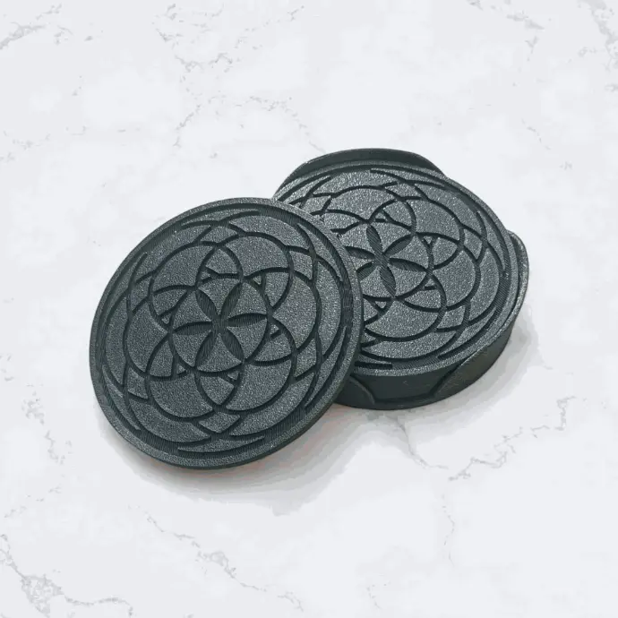 Coaster Set with Mandala Design grooved in with Leaf Design Coaster Holder Size 4 inches for Dining Areas or Office Spaces (Round Shape, Pack of 6)