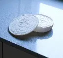 Coaster Set with Mandala Design grooved in with Side Cutout Coaster Holder Size 4 inches for Dining Areas or Office Spaces (Round Shape, Pack of 6)