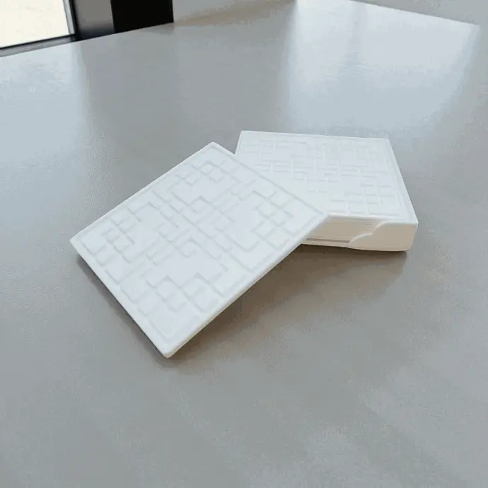 Coaster Set with Traditional Square Art grooved in with Double Cut Coaster Holder Size 4 inches by 4 inches in Sides for Dining Areas or Office Spaces (Square Shape, Pack of 6)