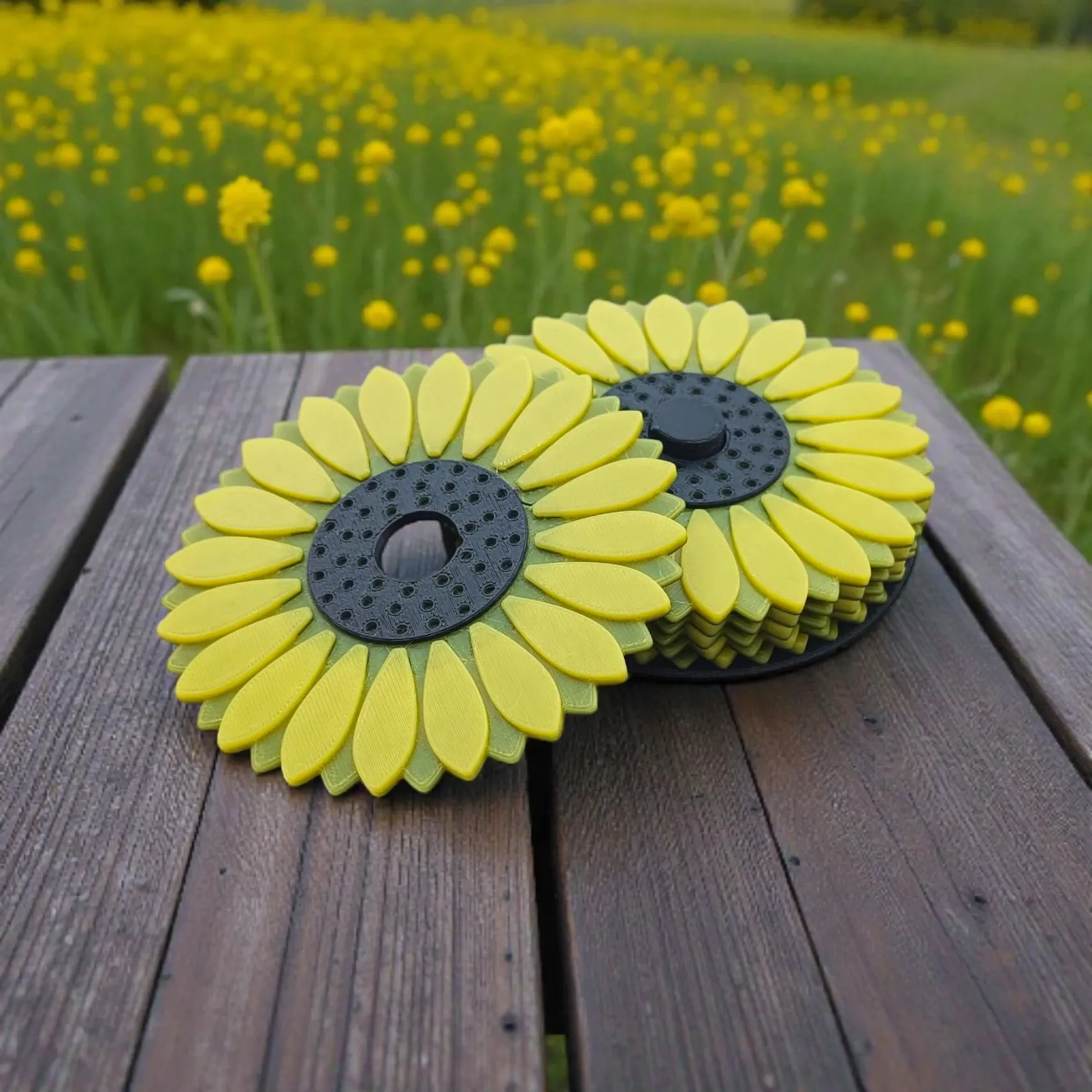 Sunflower Coaster Set with coordinating holder, size 4 inches for Dining areas or office spaces (Pack of 6)