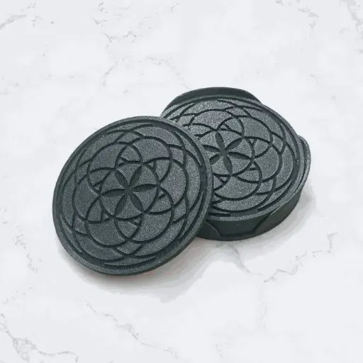 Coaster Set with Mandala Design grooved in with Leaf Design Coaster Holder Size 4 inches for Dining Areas or Office Spaces (Round Shape, Pack of 6)